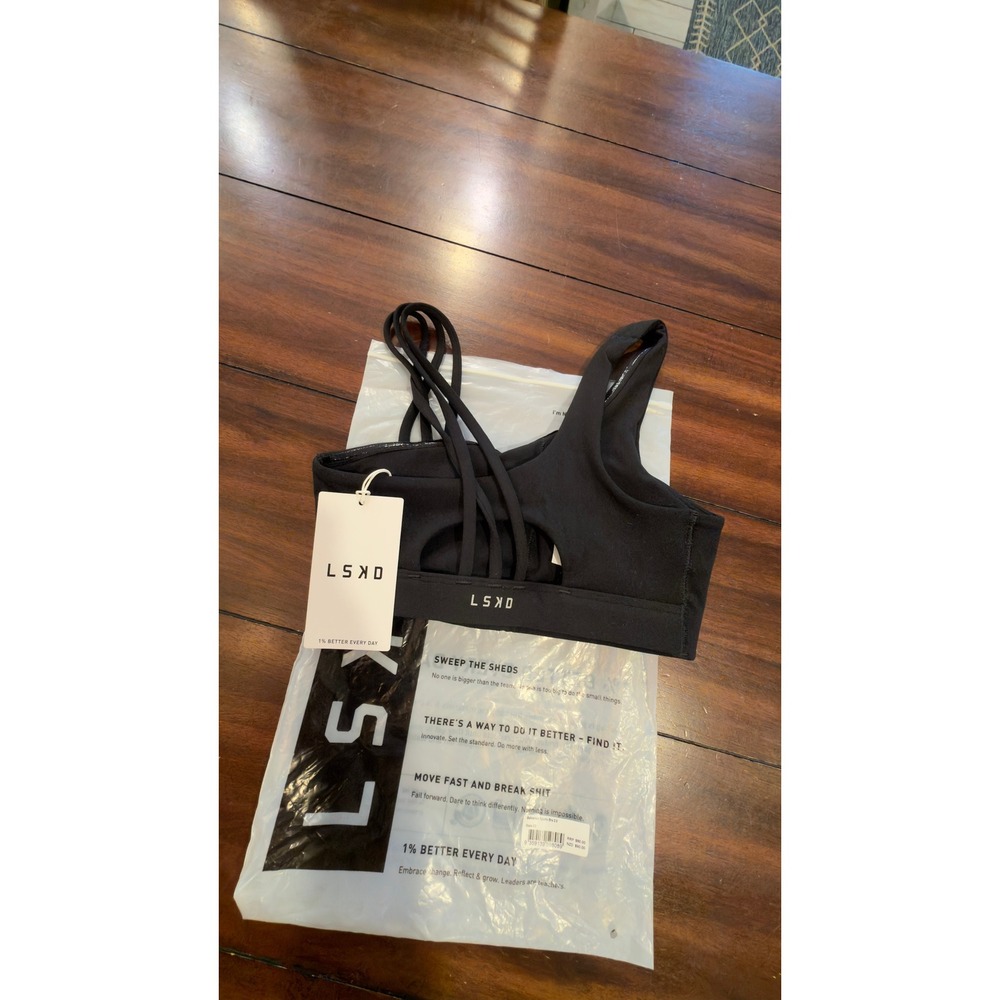 LSKD Galvanise Sports Bra 2.0 Black Asymmetric Strappy Back Women's XS New NWT - Picture 11 of 16